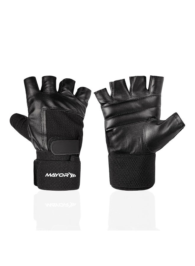 مايور قفازات مايور بريميير الجلدية مع دعم المعصم – أسود، مقاس حر - Image 1