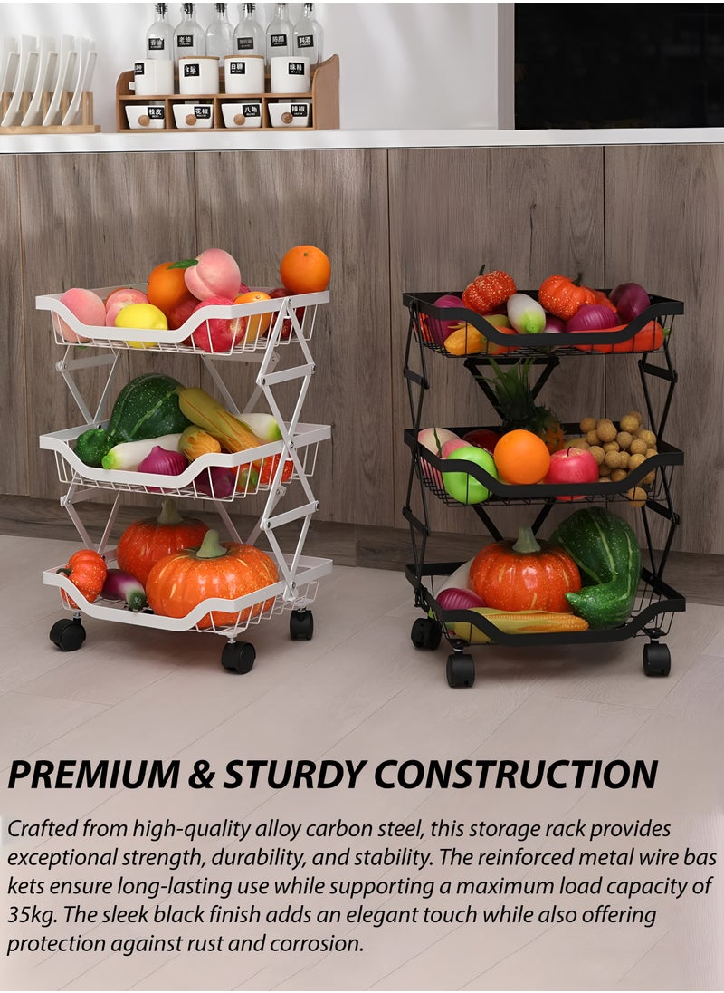 Toshionics 3-Tier Utility Cart Foldable Storage Rack Organizer with Rolling Wheels Collapsible Cart Organizer with Casters Heavy-Duty Carbon Steel Pantry Storage Cart for Snacks Kitchen Bedroom Bathroom Office Laundry Garage Spa and Salon Home Organizer Cart  - Image 4