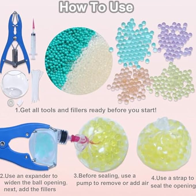 WEBUEP طقم كرات الضغط DIY مكون من 15 قطعة مع قشور فارغة ومضخة هواء وأداة توسيع لصنع كرات الضغط، اصنع كرات الضغط الخاصة بك للبالغين (15 شفاف) - Image 5