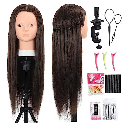 Opini 26 Inch Mannequin Head 80% Real Human Hair Styling Mannequin Doll Head Human Hair for Hairdresser Practice Hair and Makeup With Free Clamp (#4 No Makeup) - Image 1