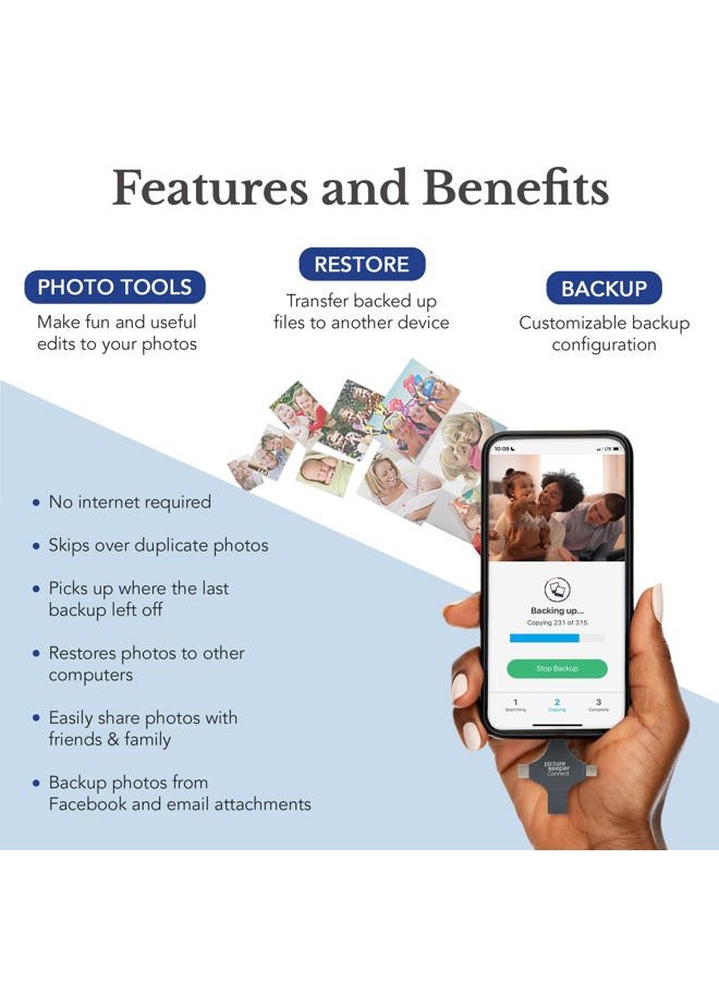 Picture Keeper Connect Photo & Video USB Flash Drive for Apple, Android, and PC Devices, 128GB Thumb Drive - Image 3
