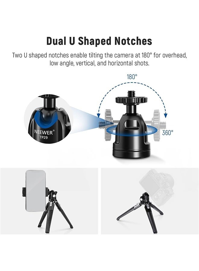 Neewer NEEWER Mini Metal Table Tripod with 360° Ball Head, Supports Vertical Recording and Handle, Portable Travel Tripod with 1/4 Inch Screw for Camera Mobile Phone Action Cam, Max. Load 3 kg, TP29  - Image 4