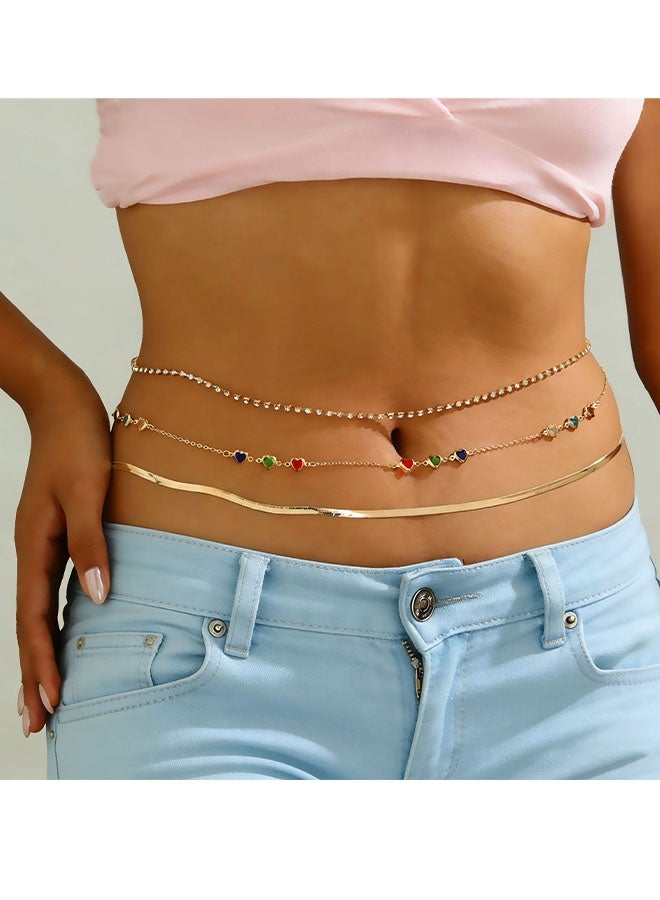 Happy D Layered waist chain with stacked metal chains and heart-shaped rhinestones - Image 5
