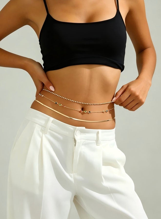 Happy D Layered waist chain with stacked metal chains and heart-shaped rhinestones - Image 4