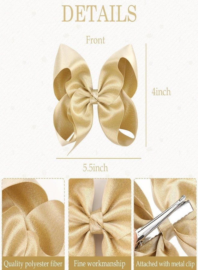 BBgifts 5.5 Inch 2pcs Yellow Gold Hair Bows for Girls Grosgrain Ribbon Toddler Hair Accessories with Alligator Clips for Toddlers Baby Girls Kids Teens - Image 2