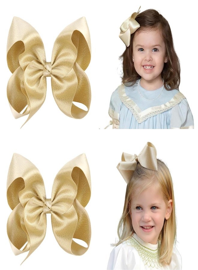 BBgifts 5.5 Inch 2pcs Yellow Gold Hair Bows for Girls Grosgrain Ribbon Toddler Hair Accessories with Alligator Clips for Toddlers Baby Girls Kids Teens - Image 1