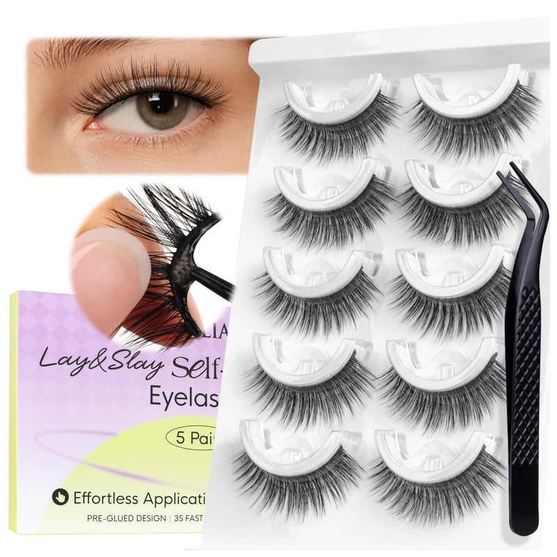 BEYELIAN Self Adhesive Eyelashes Natural Look, Pre Glued Wispy False Lashes No Glue Required, Faux Mink Eyelashes 5 Pairs ZCV-204 - Image 1