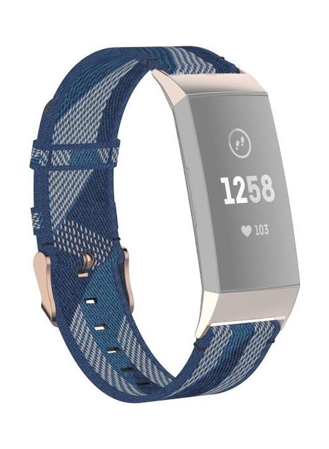 NIBEMINENT Nylon Denim Replacement Band For Fitbit Charge 4/Charge 3/Charge 3 SE Blue Stripe - Image 1