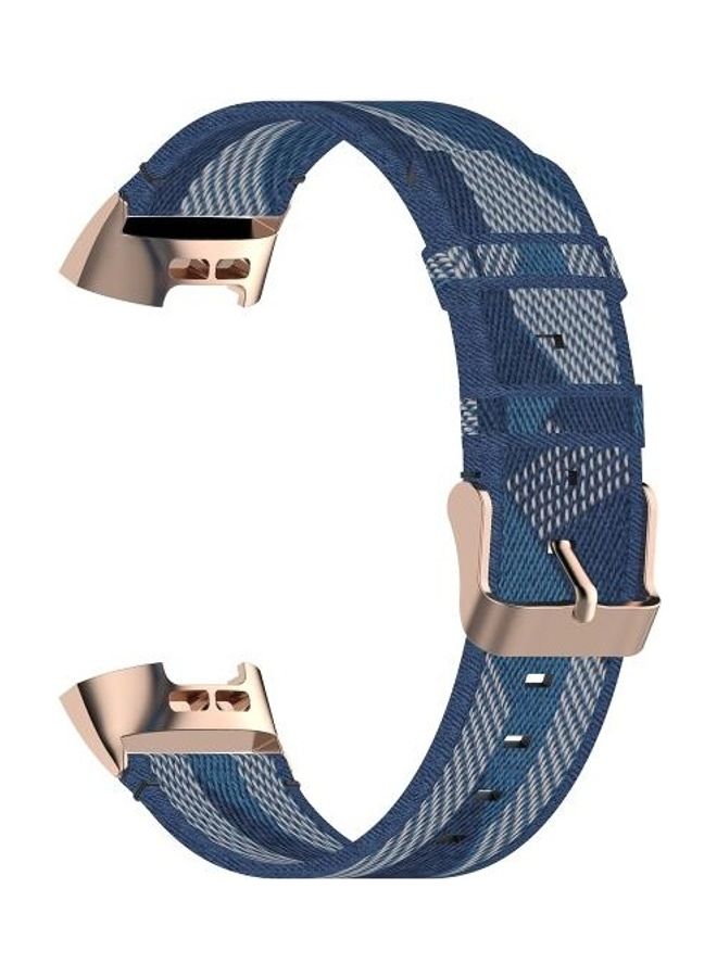 NIBEMINENT Nylon Denim Replacement Band For Fitbit Charge 4/Charge 3/Charge 3 SE Blue Stripe - Image 4