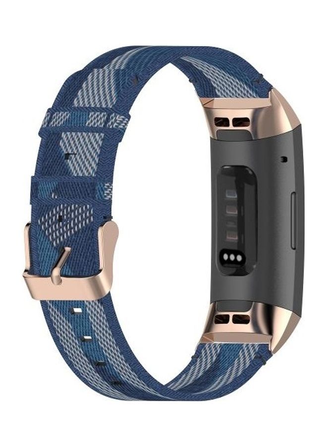 NIBEMINENT Nylon Denim Replacement Band For Fitbit Charge 4/Charge 3/Charge 3 SE Blue Stripe - Image 3