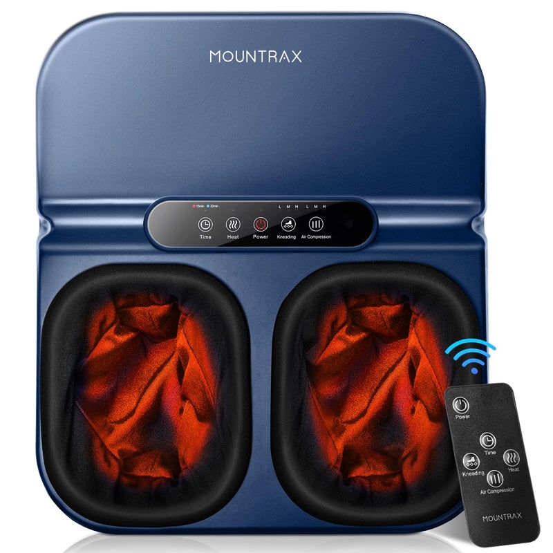MOUNTRAX Foot Massager Machine with Heat, Foot Massager for Plantar Fasciitis, Neuropathy Pain, Shiatsu Foot Massager with Remote, Fits Feet Up to Men Size 12 (Blue) - Image 1