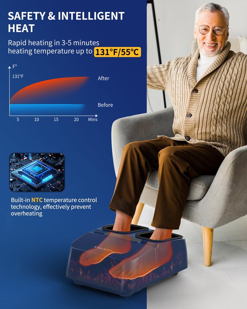 MOUNTRAX Foot Massager Machine with Heat, Foot Massager for Plantar Fasciitis, Neuropathy Pain, Shiatsu Foot Massager with Remote, Fits Feet Up to Men Size 12 (Blue) - Image 4