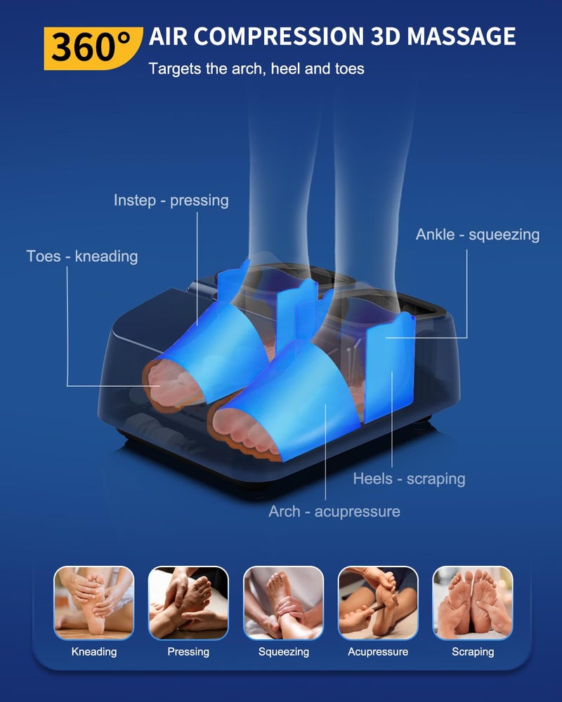MOUNTRAX Foot Massager Machine with Heat, Foot Massager for Plantar Fasciitis, Neuropathy Pain, Shiatsu Foot Massager with Remote, Fits Feet Up to Men Size 12 (Blue) - Image 3