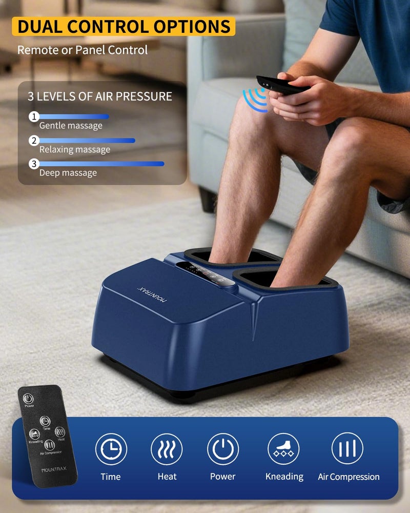 MOUNTRAX Foot Massager Machine with Heat, Foot Massager for Plantar Fasciitis, Neuropathy Pain, Shiatsu Foot Massager with Remote, Fits Feet Up to Men Size 12 (Blue) - Image 5