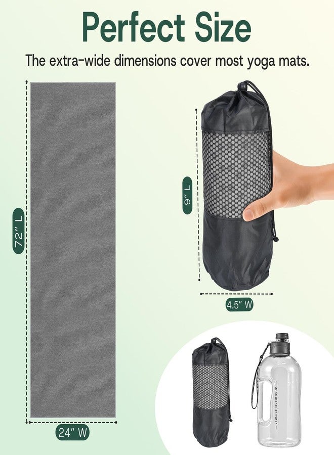 MIELIA Hot Yoga Towel Non Slip,Yoga Mat Towel with Grip Dots - Super Absorbent Microfiber Sweat Towel for Hot Yoga & Pilates, 72" x 24.5", Gray - Image 2