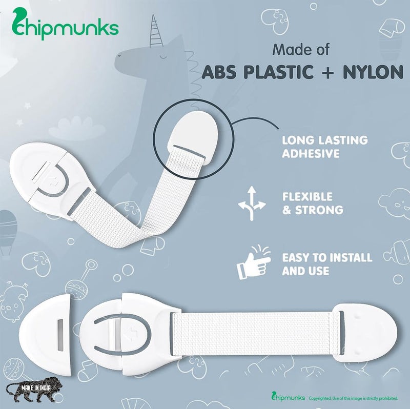 Chipmunks أقفال أمان الأثاث لسلامة الأطفال - أقفال أمان قوية ولصقة للأطفال/الصغار/الرضع للأدراج والخزائن والثلاجات والخزائن - منتج لحماية الأطفال (بني، عبوة من 2) - Image 4