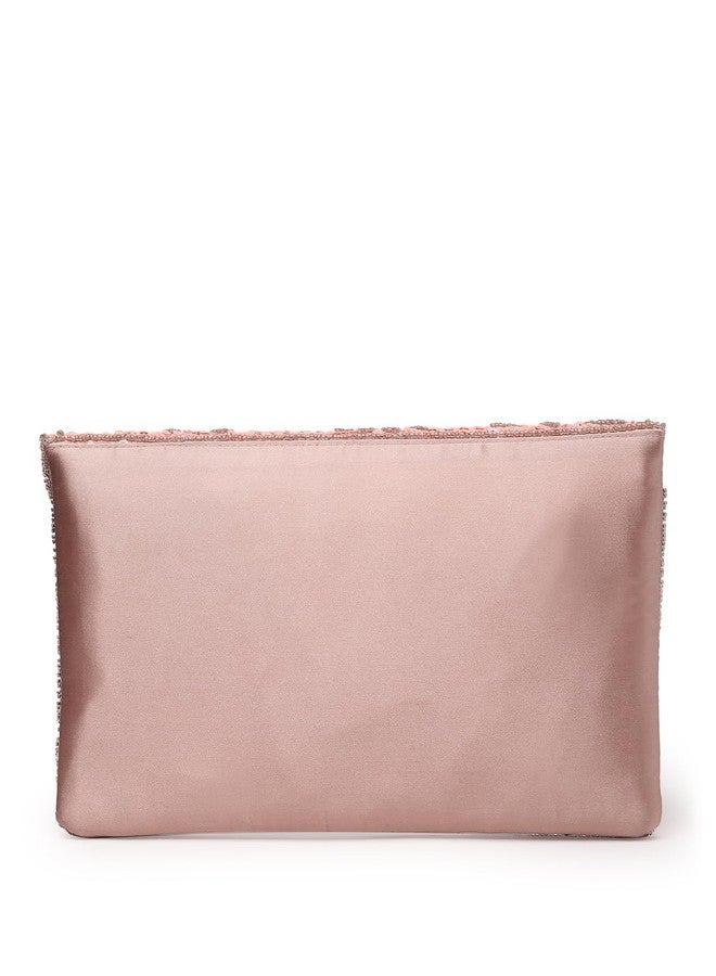 Anekaant Lush Flamingo Pink, Magenta & Pale gold Floral Embellished Satin Sling Bag - Image 5