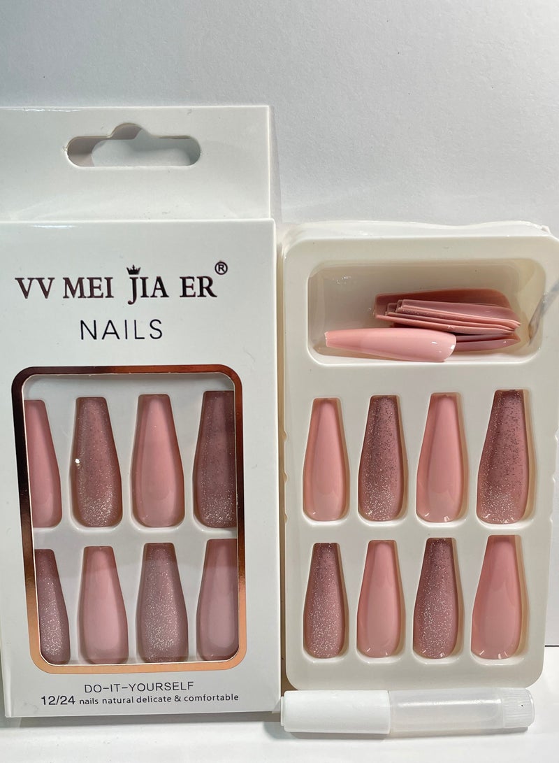 24 pieces of artificial nails with unique and elegant design, easy to apply, from the wonderful women's accessories collection, in pink and brown. - Image 1