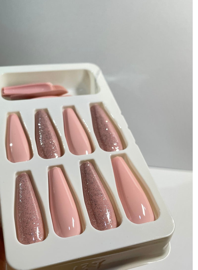 24 pieces of artificial nails with unique and elegant design, easy to apply, from the wonderful women's accessories collection, in pink and brown. - Image 2