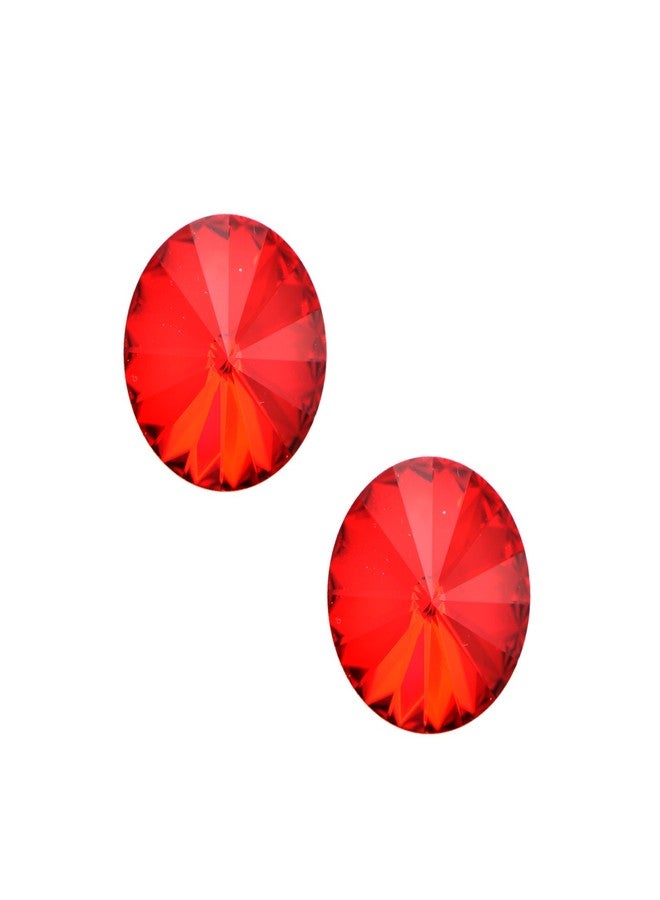 Spinningdaisy Round Glass Crystal Stud Earrings (Red Stud) - Image 1