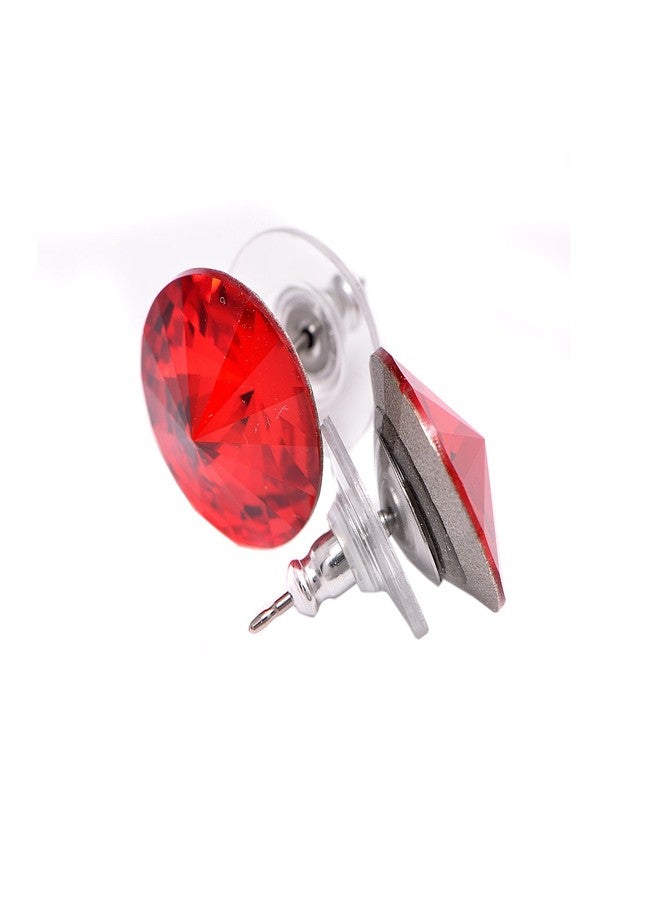 Spinningdaisy Round Glass Crystal Stud Earrings (Red Stud) - Image 2