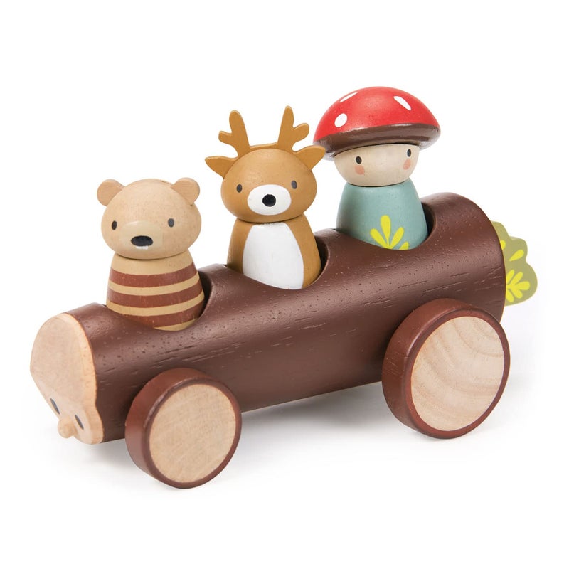 Tender Leaf Toys - Timber Taxi - Wooden Log Shaped Push Vehicle with 3 Removeable Characters - Open-Ended Play Toy  Explore Role-Play and Imagination for Boys and Girls - Age 18m+ - Image 1