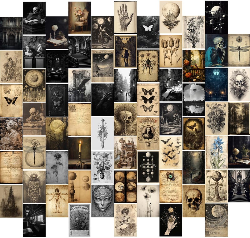 KBKBART Dark Academia Wall Collage Kit  70pcs Dark Academia Wall Decor Vintage Poster  Retro Style Dark Aesthetic Room Decor  Light Academia Photo Collage Kit 4""x6"" Aesthetic Picture  Gothic Home Decor for - Image 1