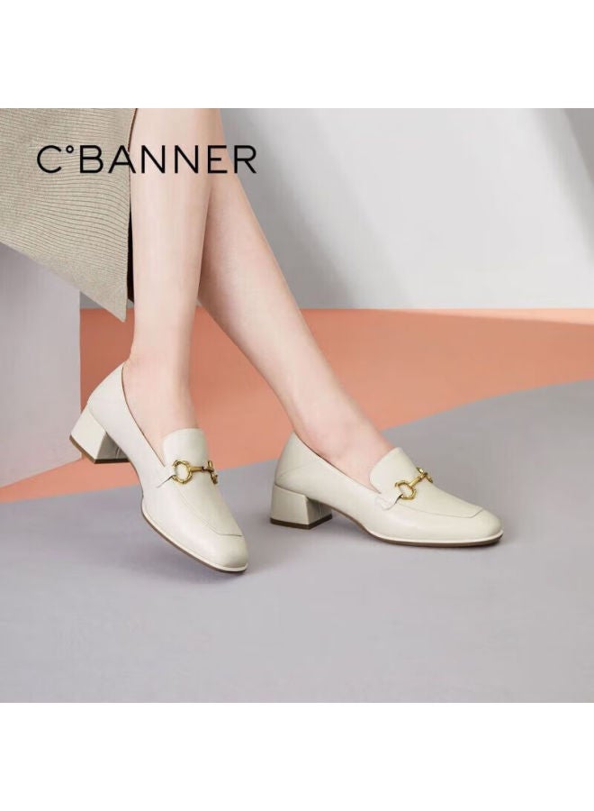 C.banner أحذية نسائية، طراز الربيع والصيف، لوفرات انزلاقية من جلد البقر، أحذية جلدية بسيطة ذات مقدمة مربعة، A23407902، أسود، المقاس 39 - Image 5