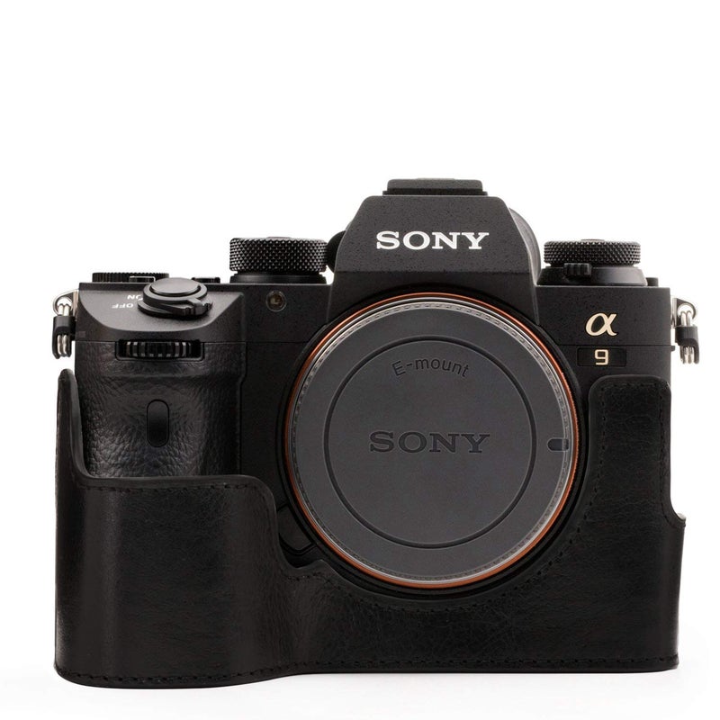 MegaGear MG1243 Sony Alpha A7RIII, A9, A7III Ever Ready Genuine Leather Camera Half Case and Strap - Black - Image 3