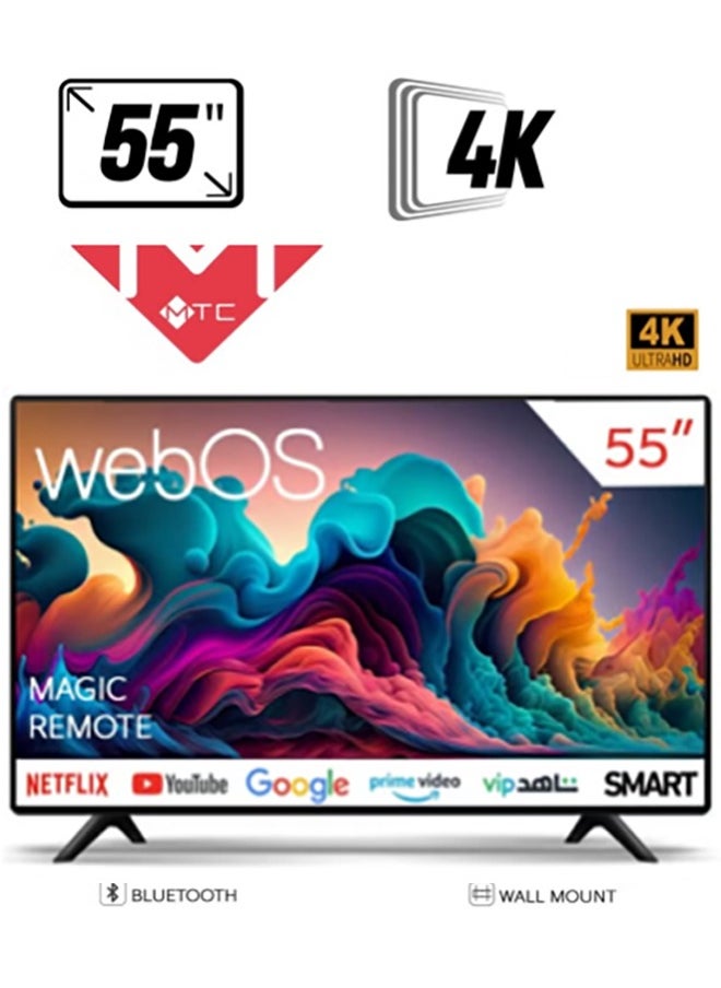 MTC 55 Inch WebOS 2.0 Smart Screen 4K UHD LED TV with Magic Remote and Wall Mount, Black | M4KD55SWOSBB25  - Image 1