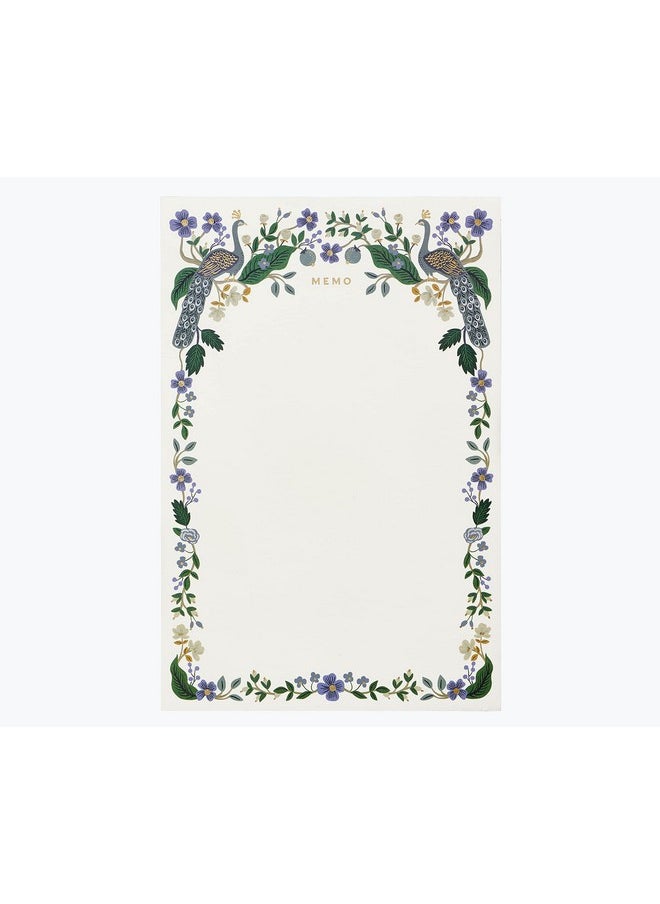 Rifle Paper Co. - RIFLE PAPER CO. Peacock Memo Notepad, 65 Individual Tear-Off Pages, Featuring Bands of Pastel Hues Separating the Days, Printed in Full Color and Foil Stamped - Image 1