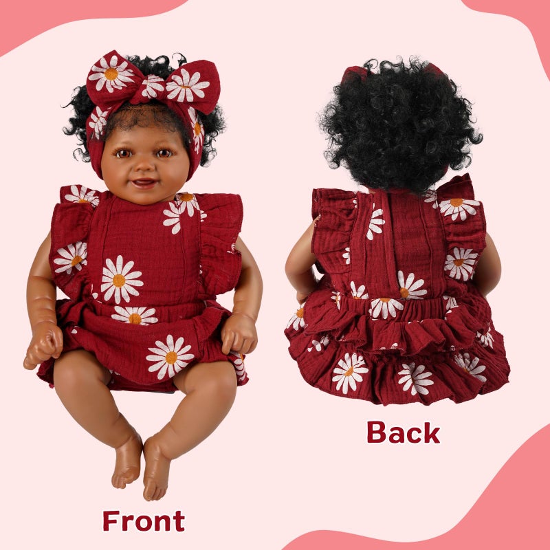 BABESIDE 2 Pcs Reborn Baby Doll Clothes for 17-22 Inch Dolls, Baby Doll Outfit Accessories with Floral Pattern fit Realistic Babydolls Girl Boy, Wine Red - Image 4
