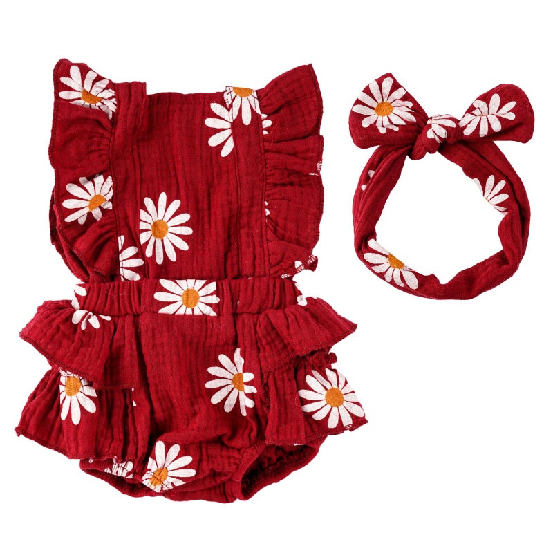 BABESIDE 2 Pcs Reborn Baby Doll Clothes for 17-22 Inch Dolls, Baby Doll Outfit Accessories with Floral Pattern fit Realistic Babydolls Girl Boy, Wine Red - Image 1
