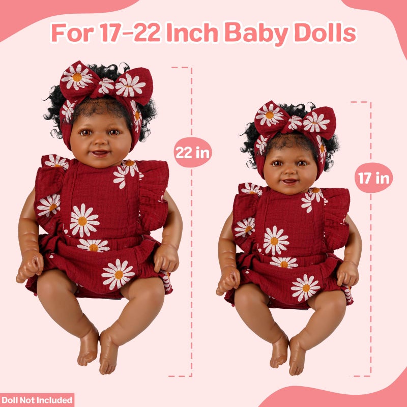 BABESIDE 2 Pcs Reborn Baby Doll Clothes for 17-22 Inch Dolls, Baby Doll Outfit Accessories with Floral Pattern fit Realistic Babydolls Girl Boy, Wine Red - Image 3