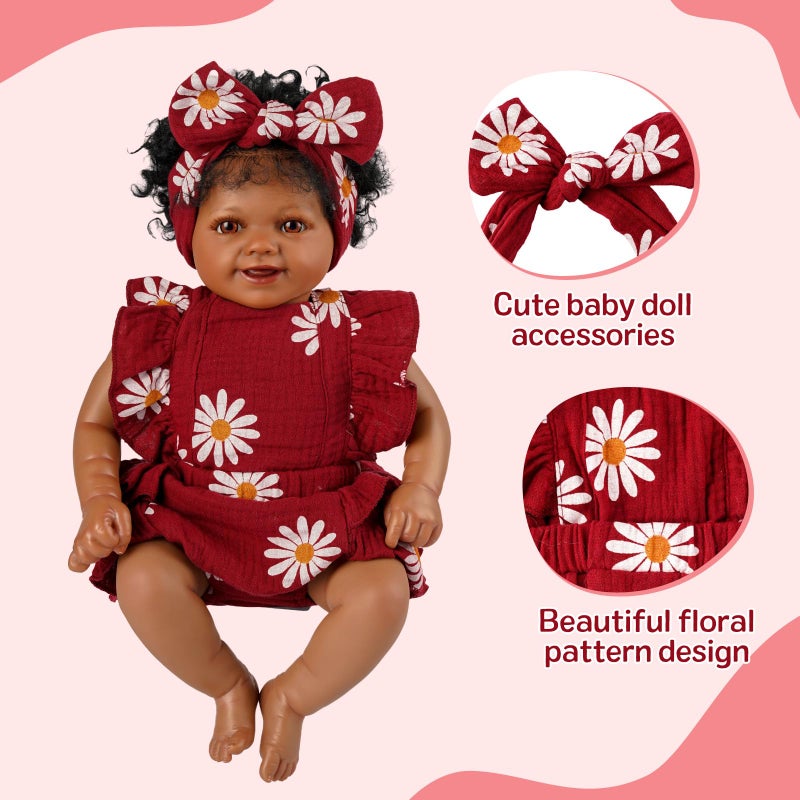 BABESIDE 2 Pcs Reborn Baby Doll Clothes for 17-22 Inch Dolls, Baby Doll Outfit Accessories with Floral Pattern fit Realistic Babydolls Girl Boy, Wine Red - Image 2