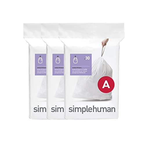 simplehuman Code A 90 Count, Dispenser Pack Custom Fit Liners, Drawstring Trash Bags, 4.5 Liter / 1.2 Gallon, White - Image 1
