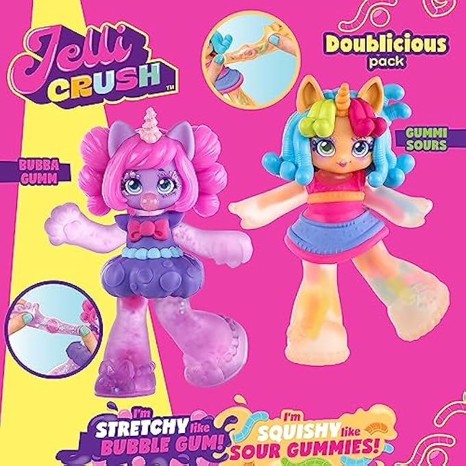 Bandai 18508 Doublicious 2 Pack, Bubba Gumm and Gummi Sours, Squishy, Smooshy, Stretchy Candy Unicorn Themed Dolls with Unique Charms Inside, Medium - Image 3