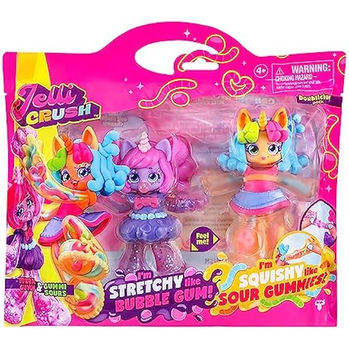 Bandai 18508 Doublicious 2 Pack, Bubba Gumm and Gummi Sours, Squishy, Smooshy, Stretchy Candy Unicorn Themed Dolls with Unique Charms Inside, Medium - Image 2