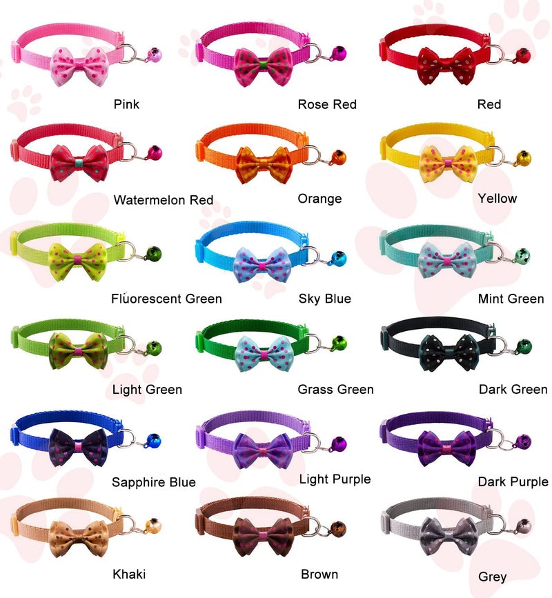 Flymind 18Pcs Puppy Collars, Cat ID Collars with Bell Adjustable 19-32cm, Polka Dot Bow Soft Nylon Adjustable Breakaway Identification Collars for Puppy Kittens - Image 4