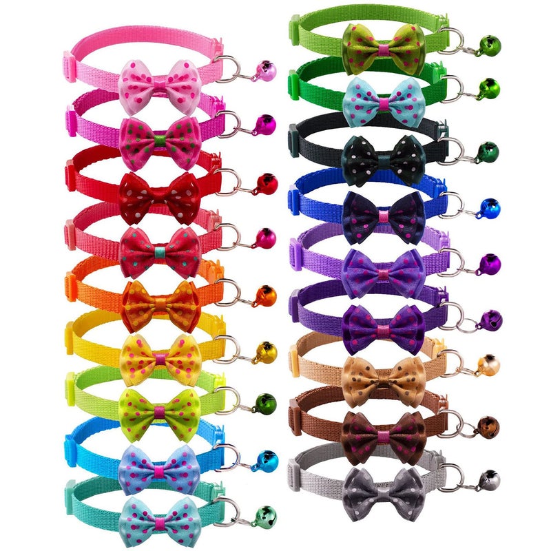 Flymind 18Pcs Puppy Collars, Cat ID Collars with Bell Adjustable 19-32cm, Polka Dot Bow Soft Nylon Adjustable Breakaway Identification Collars for Puppy Kittens - Image 1