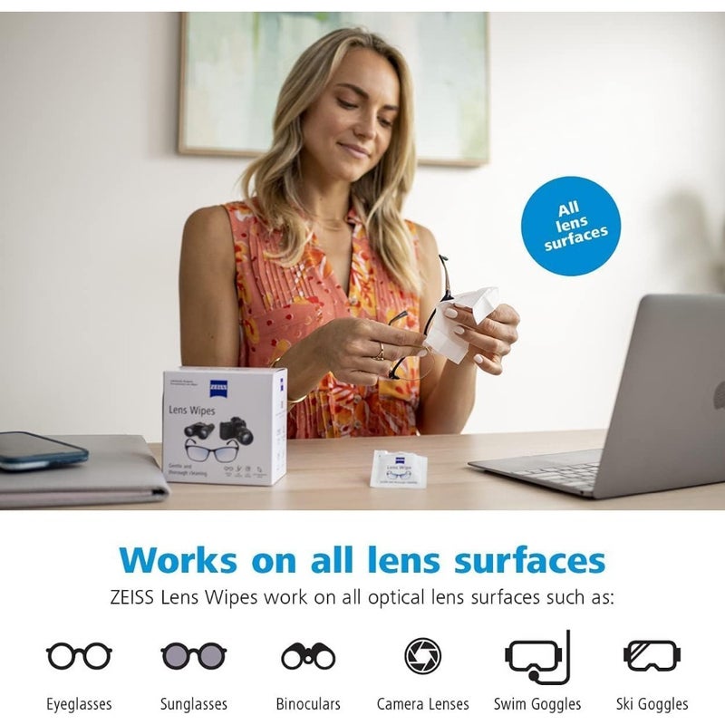 ZEISS Pre-Moistened Lens Cleaning Wipes, 250 Individually Wrapped Lens Cleaner Wipes for Glasses, Sunglasses, Coated Lenses, Camera Lenses and Optical Surfaces, Fast-Drying Cleaning - Image 5