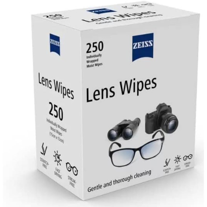 ZEISS Pre-Moistened Lens Cleaning Wipes, 250 Individually Wrapped Lens Cleaner Wipes for Glasses, Sunglasses, Coated Lenses, Camera Lenses and Optical Surfaces, Fast-Drying Cleaning - Image 2