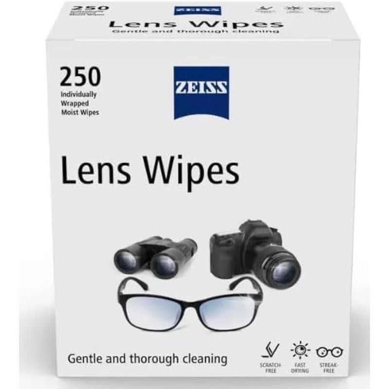 ZEISS Pre-Moistened Lens Cleaning Wipes, 250 Individually Wrapped Lens Cleaner Wipes for Glasses, Sunglasses, Coated Lenses, Camera Lenses and Optical Surfaces, Fast-Drying Cleaning - Image 1