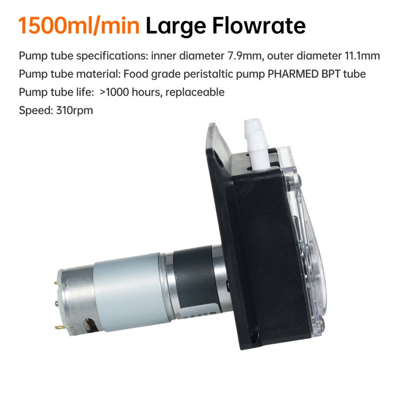 Peristaltic Pump 12V High-Flow Food-Grade Pharmed Bpt Tube - Durable Rust-Resistant 304 Stainless Steel Screws Dosing Pump for Home Appliances Analytical Testing Beverage Machines - Image 3