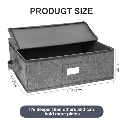 popoly China Storage Containers Hard Shell 2 Pack, Platter Storage Case 17" x 13" x 6", 5 Felt Dividers Included, Structured Top and Stackable (Linen Grey) - Image 4