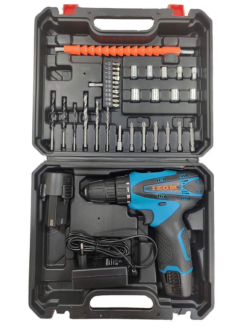 IZOM 12v Cordless Drill Set(Set of 38 in Blow Mould Case,Blue) - Image 1