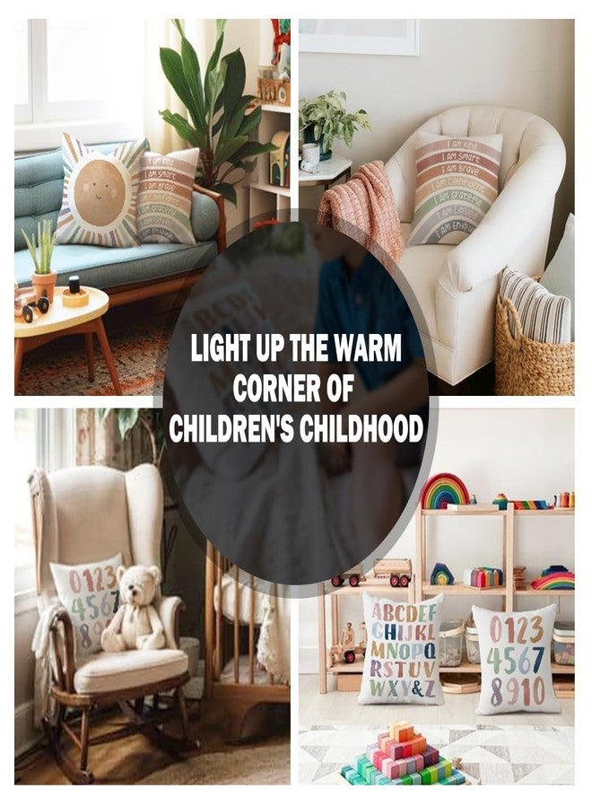 ISANOU Kids Playroom Decor,Boho Sun Alphabet Throw Pillow Covers,Kids Reading Nook Decor Pillowcase for Classroom Playroom Nursery,18x18 Inch Pillowcase Set of 4 - Image 4