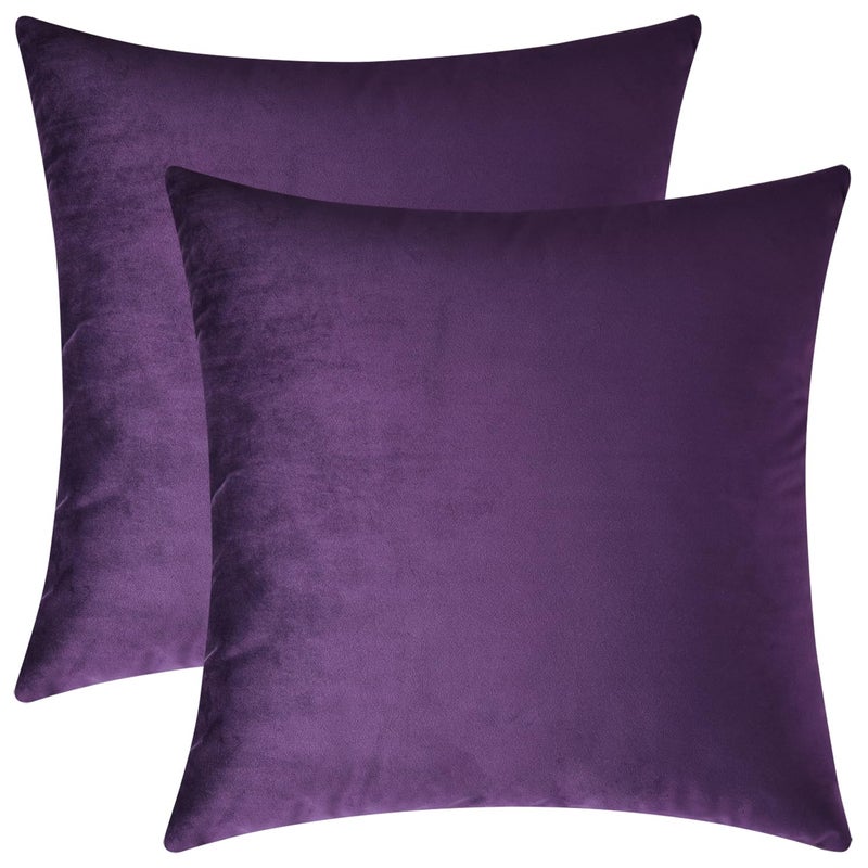 Mixhug Set of 2 Cozy Velvet Square Decorative Throw Pillow Covers for Couch and Bed, Purple, 18 x 18 Inches - Image 5
