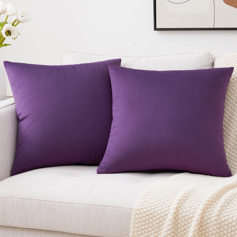 Mixhug Set of 2 Cozy Velvet Square Decorative Throw Pillow Covers for Couch and Bed, Purple, 18 x 18 Inches - Image 1