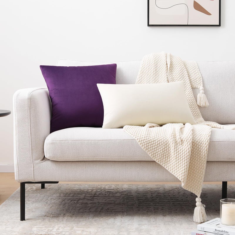 Mixhug Set of 2 Cozy Velvet Square Decorative Throw Pillow Covers for Couch and Bed, Purple, 18 x 18 Inches - Image 4